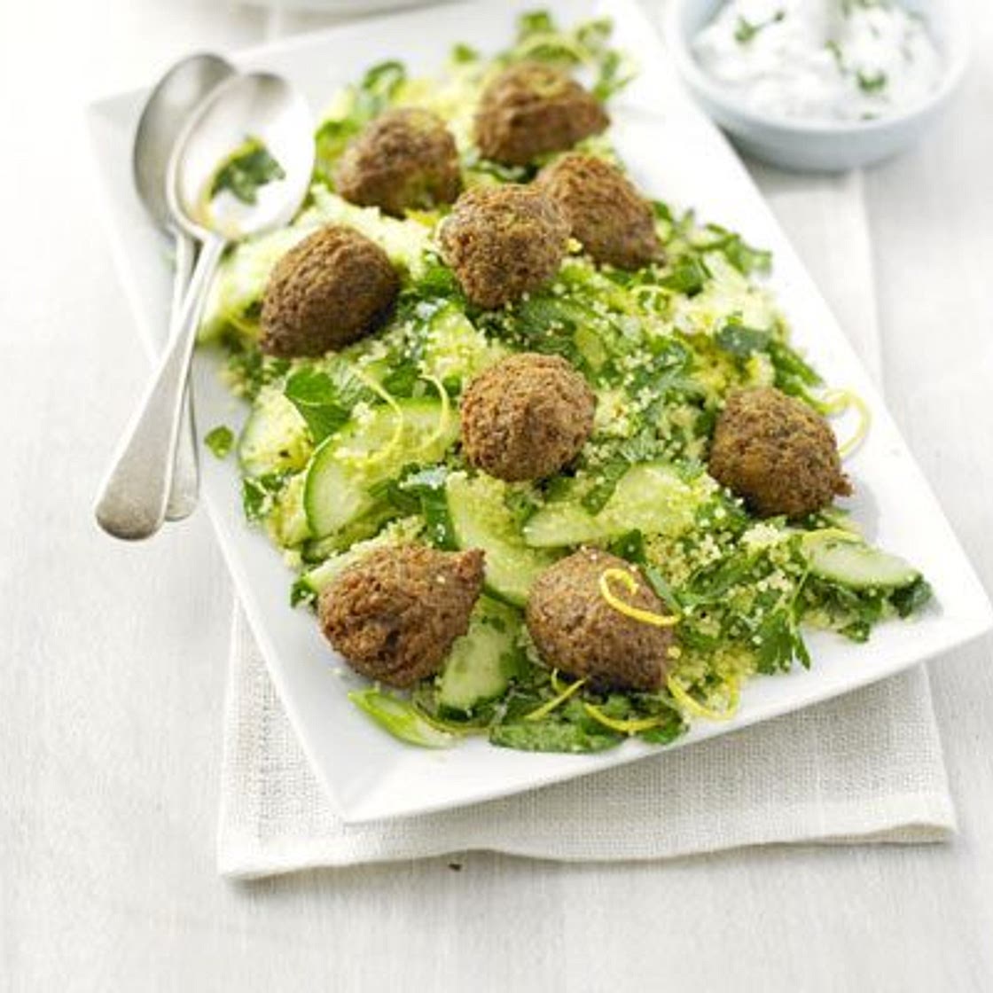 Falafel tabbouleh with lemon yogurt