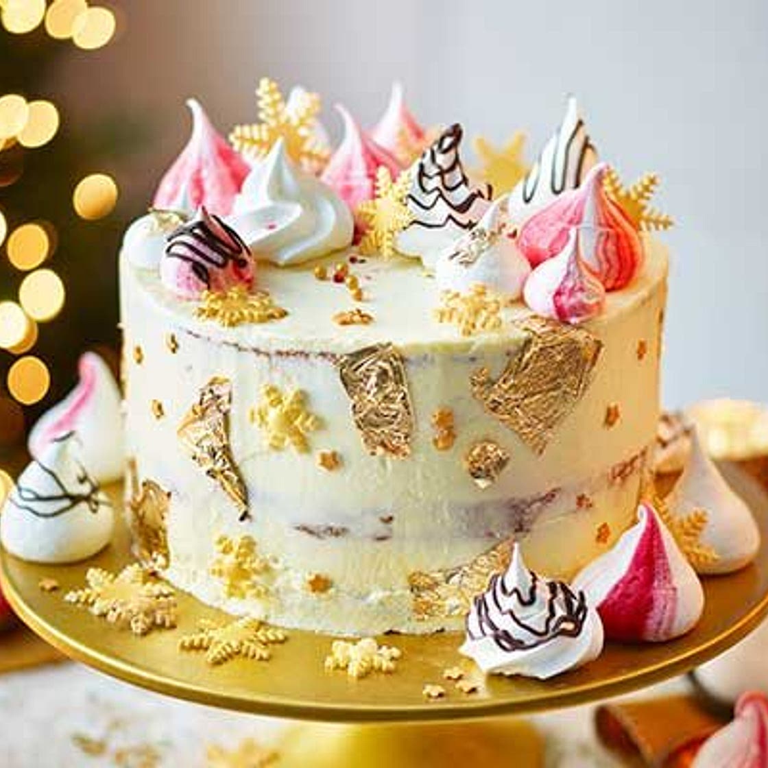 White chocolate, orange & cranberry Christmas cake