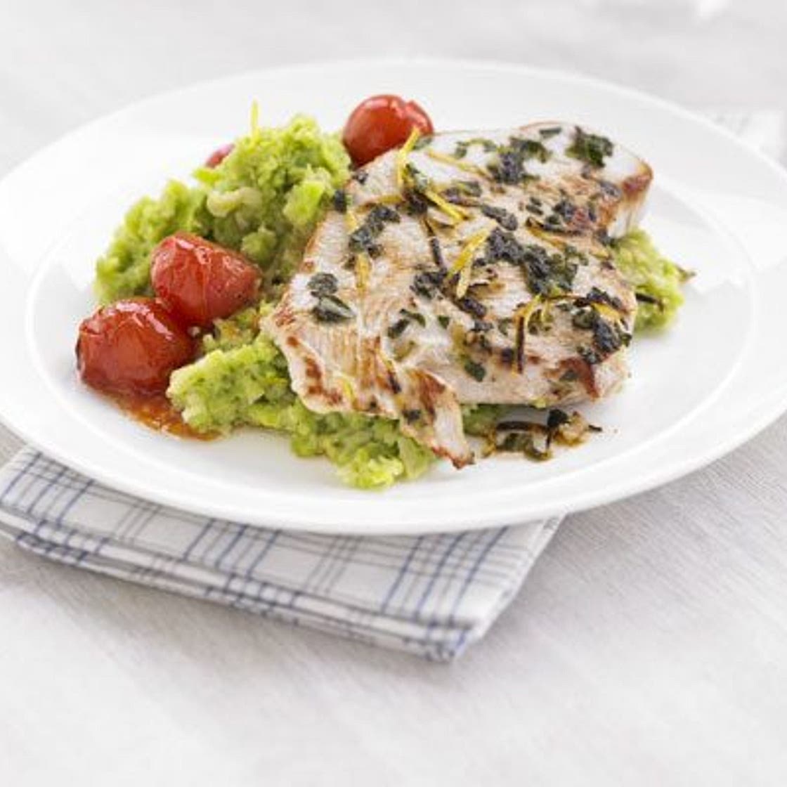 Italian turkey steaks with garlicky bean mash