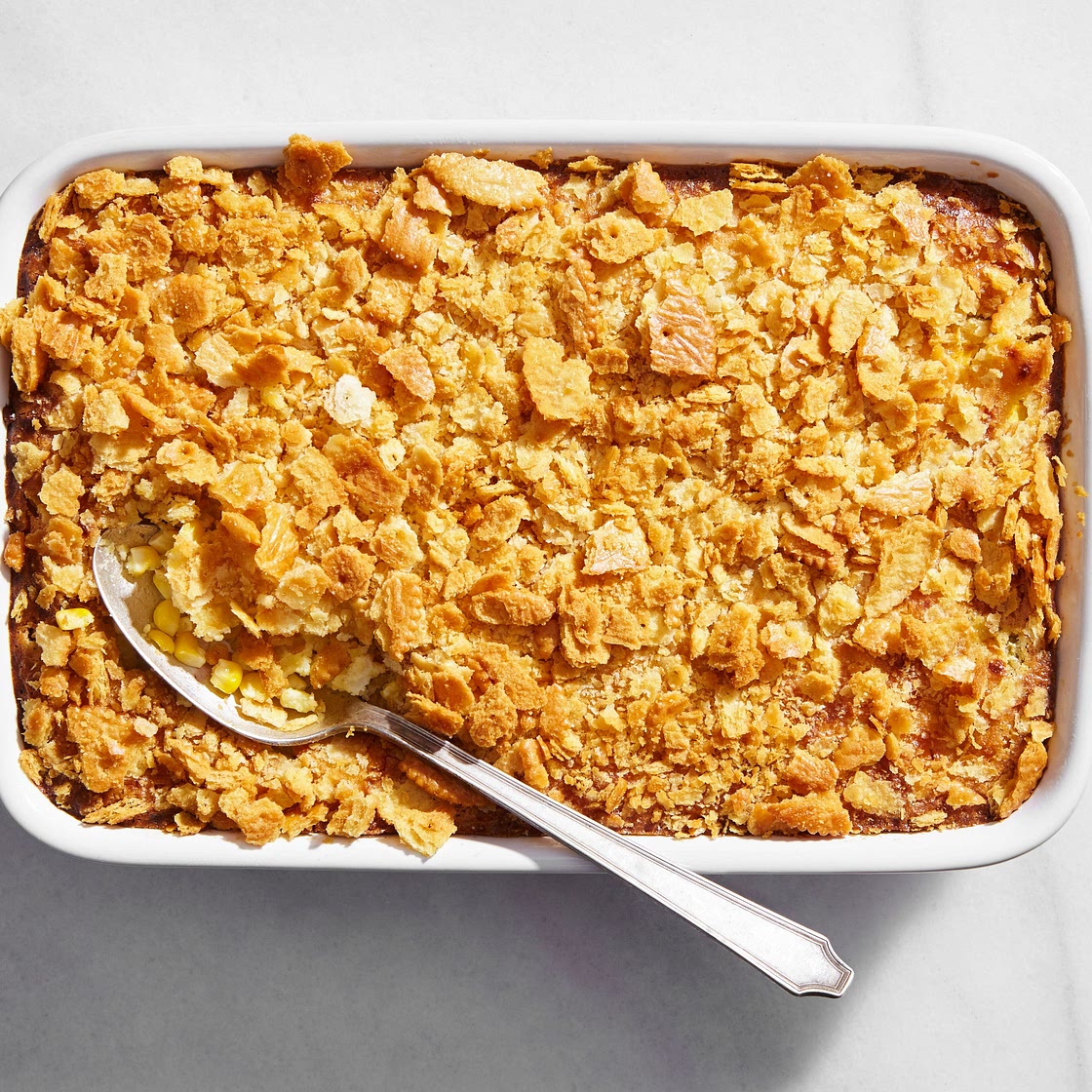 Cheesy Corn Casserole With Crunchy Cracker Topping