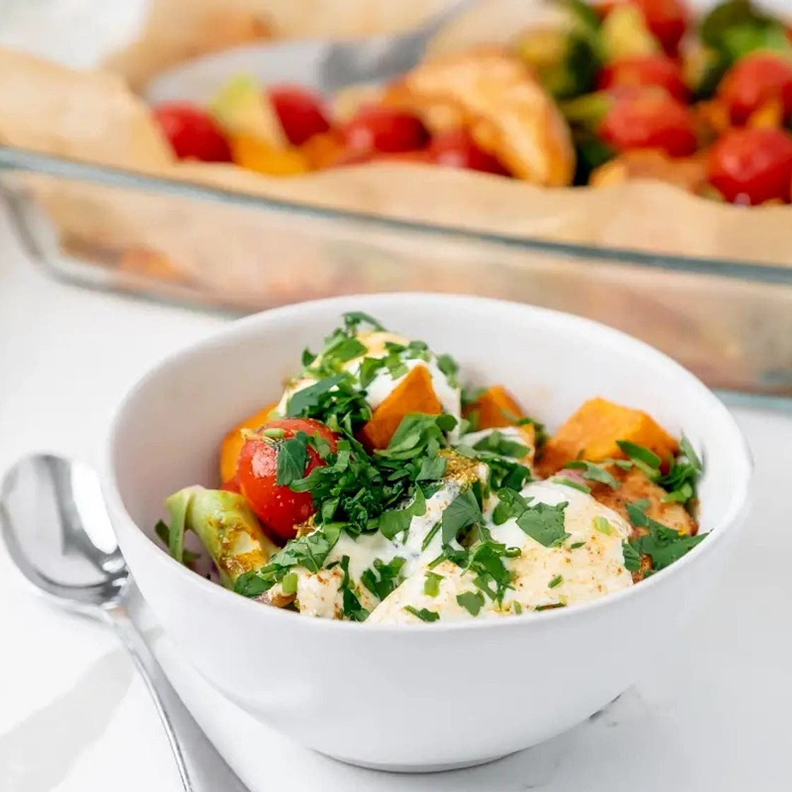 Chicken Tray Bake with Sweet Potato and Coriander Butter