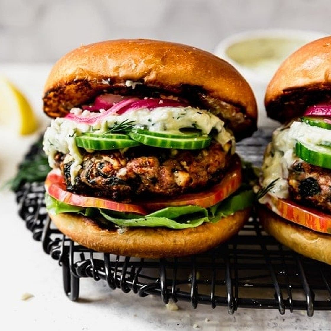 Feta Spinach Grilled Turkey Burgers
