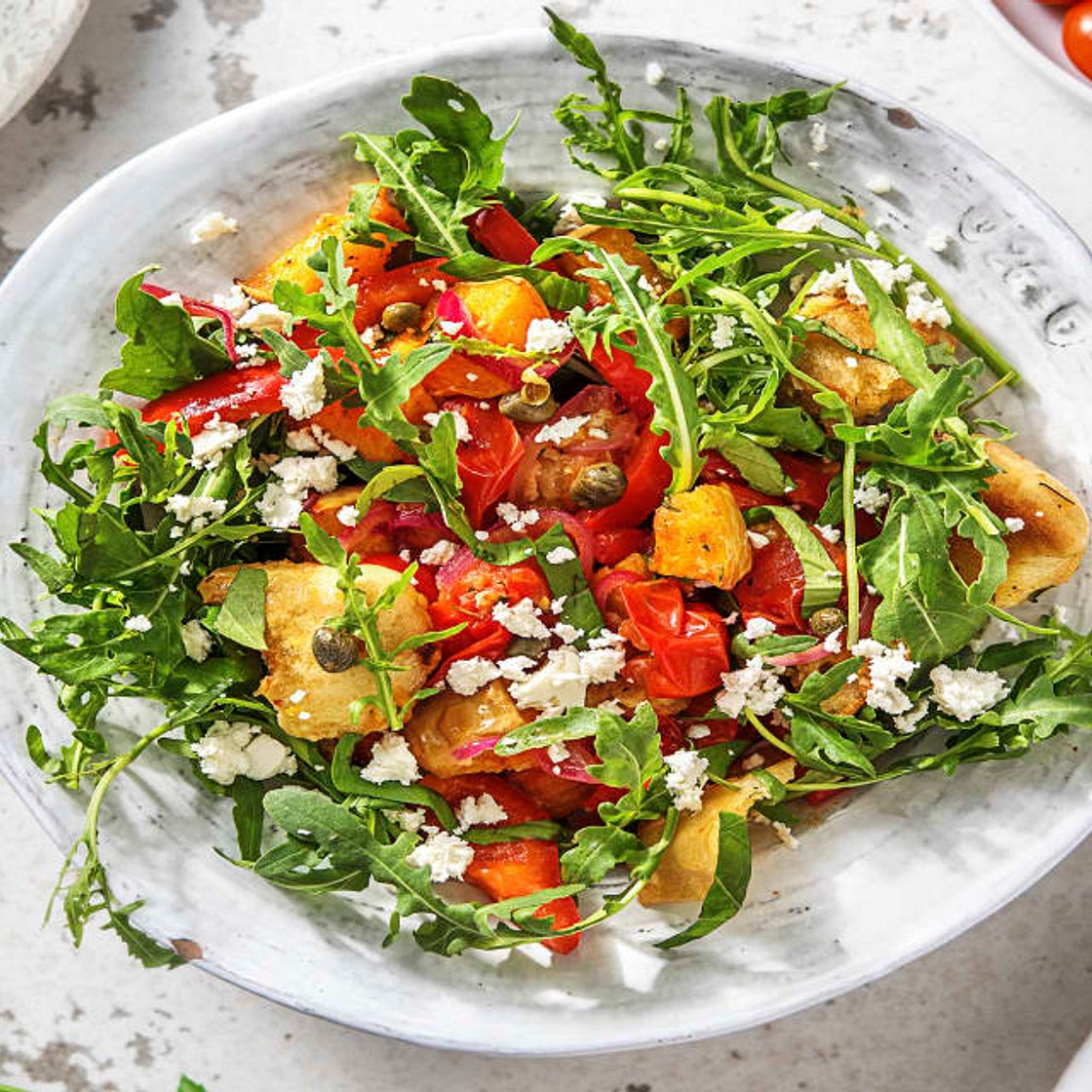 Panzanella Salad with Roasted Butternut and Crumbled Feta