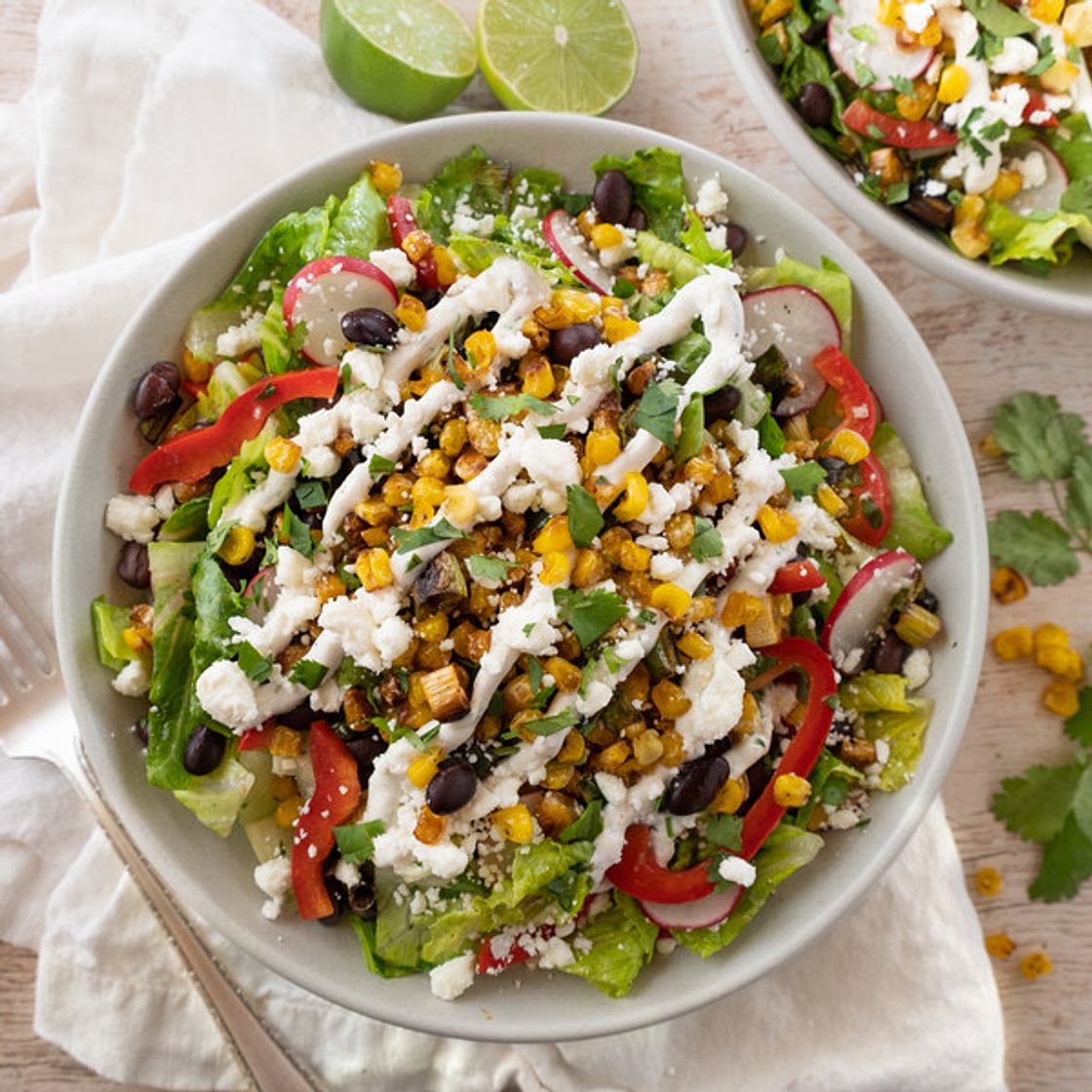 Mexican Street Corn Salad with Black Beans, Radish, Feta & Lime Crema