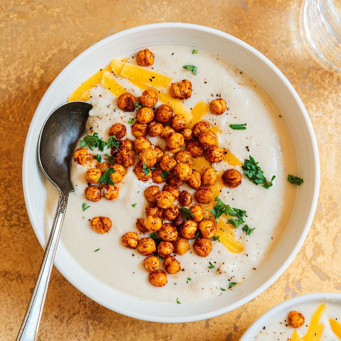 Slow Cooker Cauliflower Soup With Crispy Chickpeas