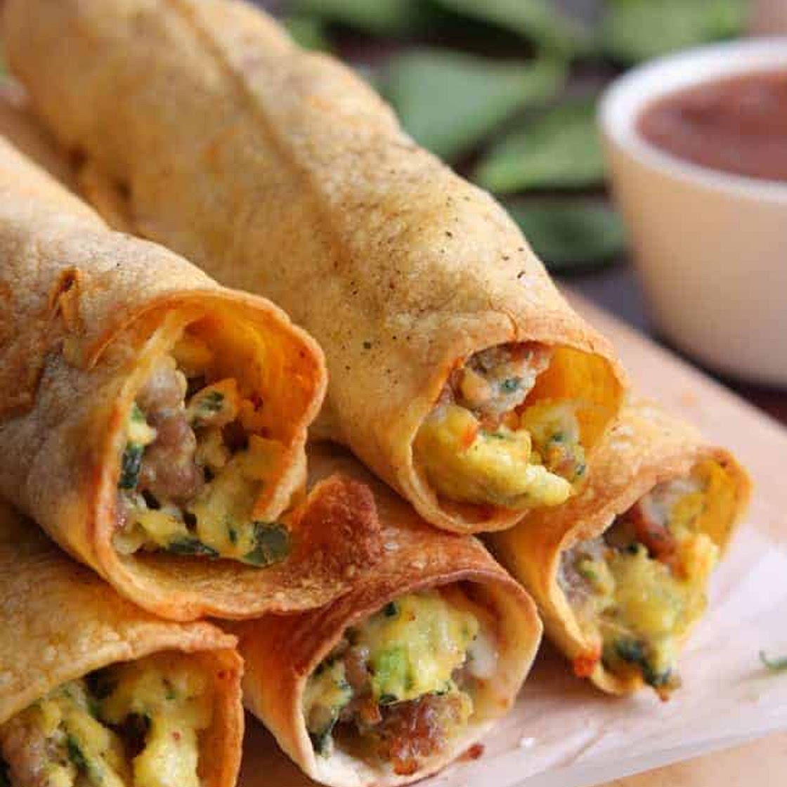 Baked Sausage, Spinach and Egg Breakfast Taquitos