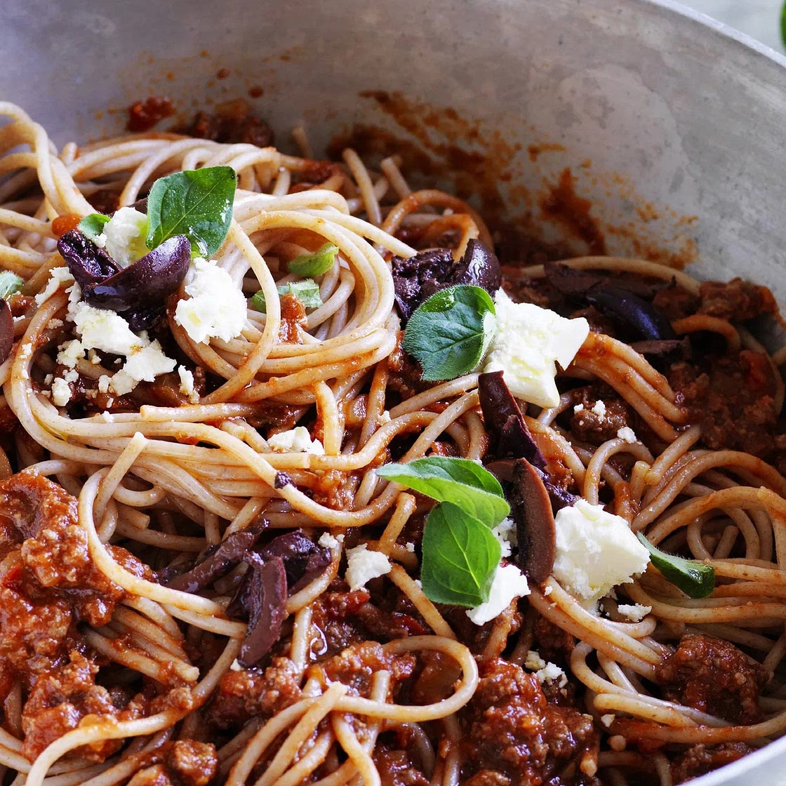 Greek-style kangaroo bolognese