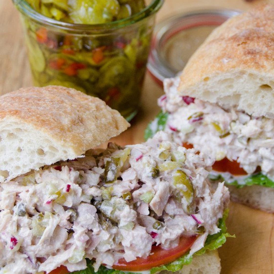 Tuna Salad Sandwich with Capers and Pickles