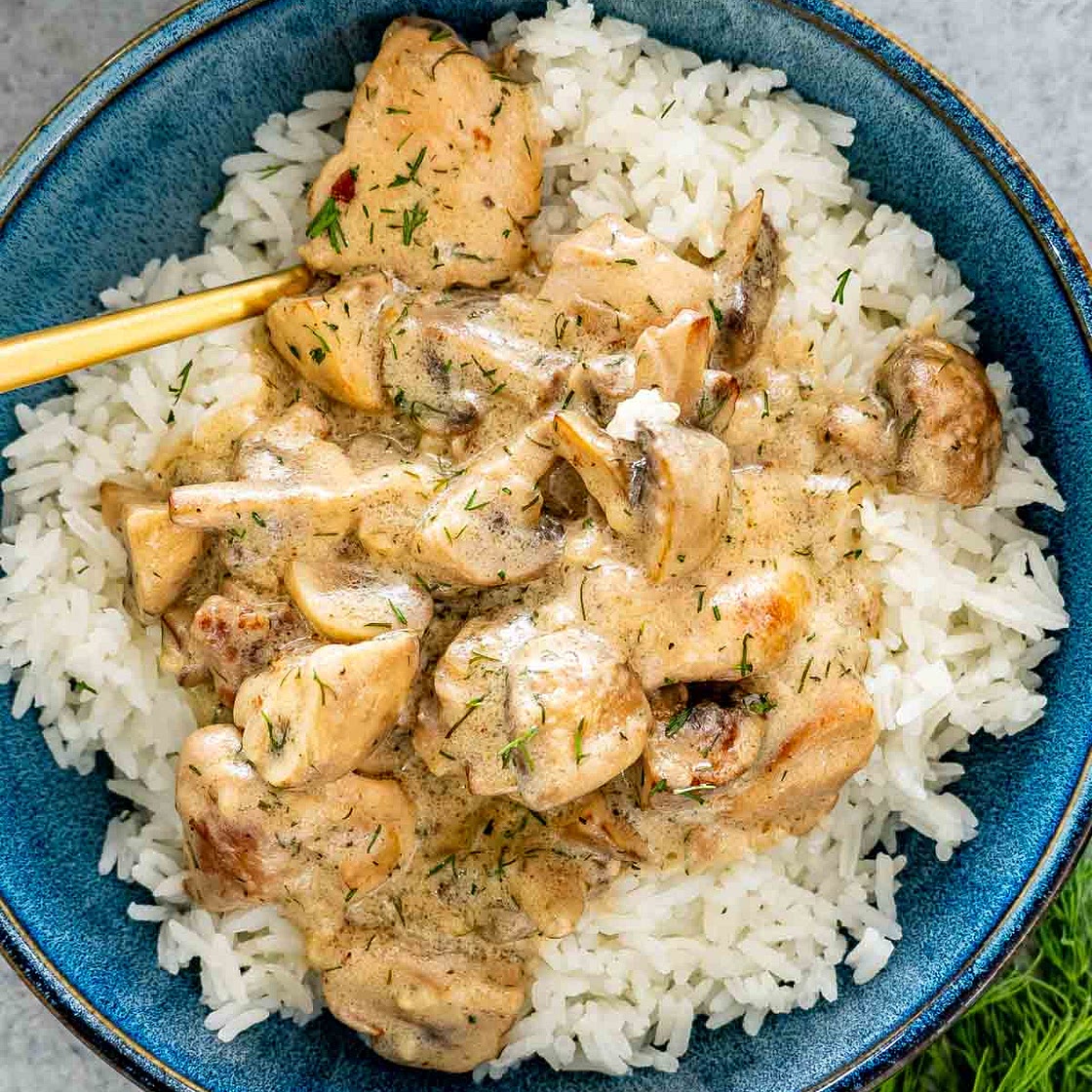Chicken and Mushrooms in Creamy Dill Sauce