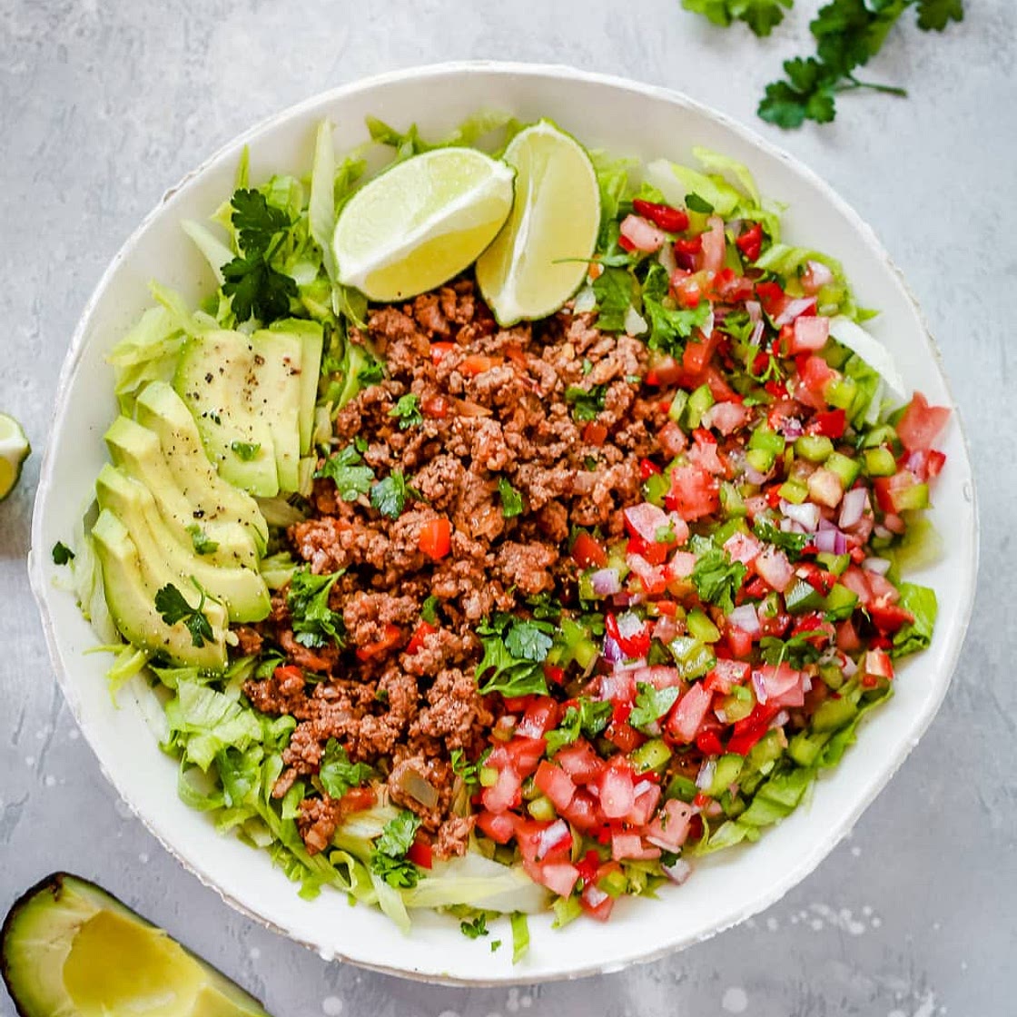 Ground Beef Taco Salad (Whole30, Paleo, Low-carb & Gluten-Free)