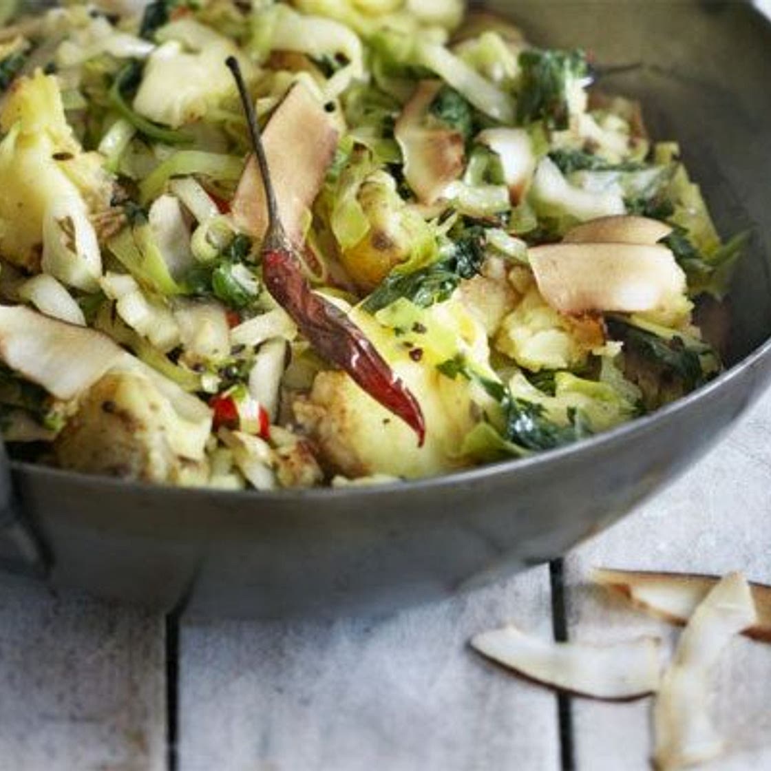 Gujarati cabbage with coconut & potato