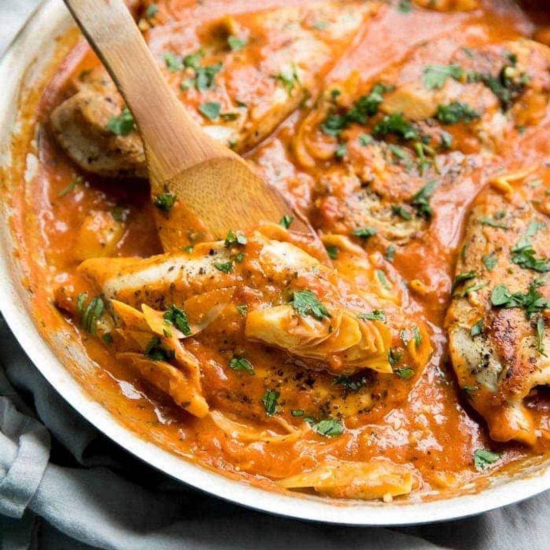 Creamy Tomato Artichoke Chicken (Whole30, Paleo, Dairy Free)
