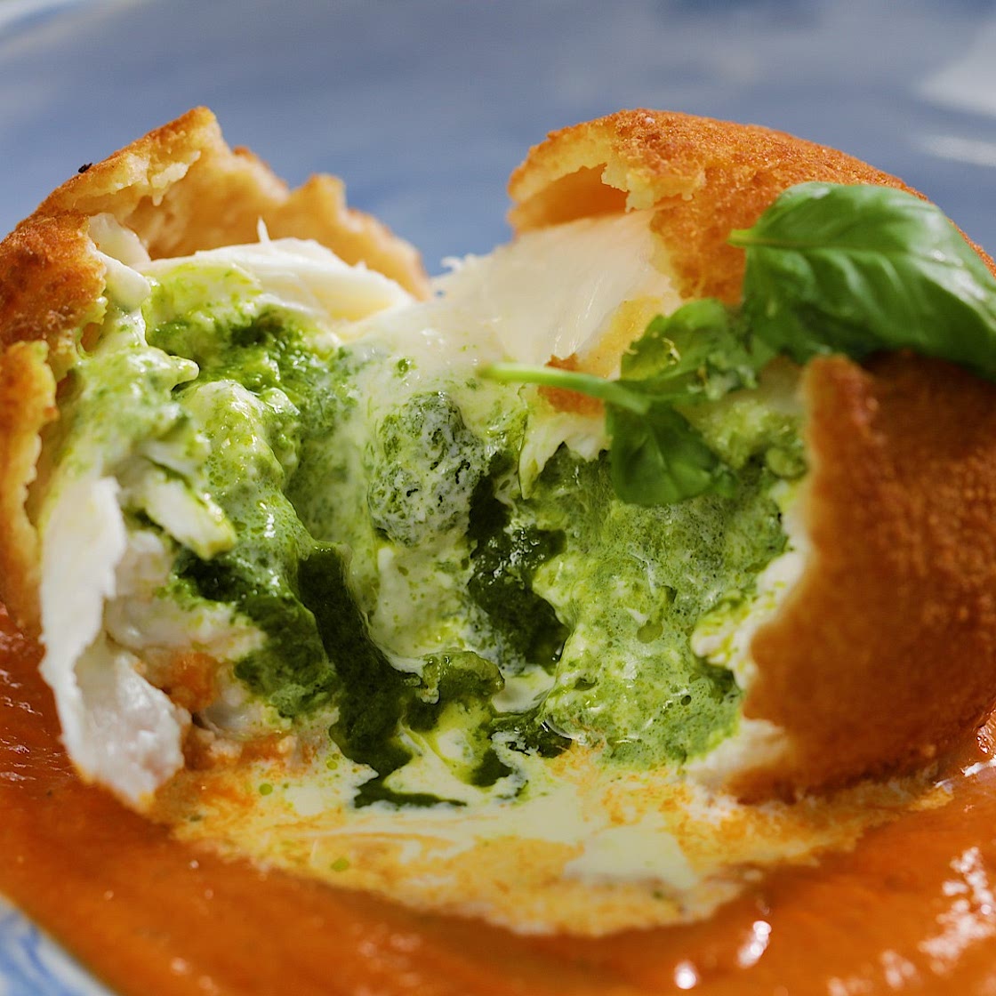 Pesto-Injected Burrata Bombs
