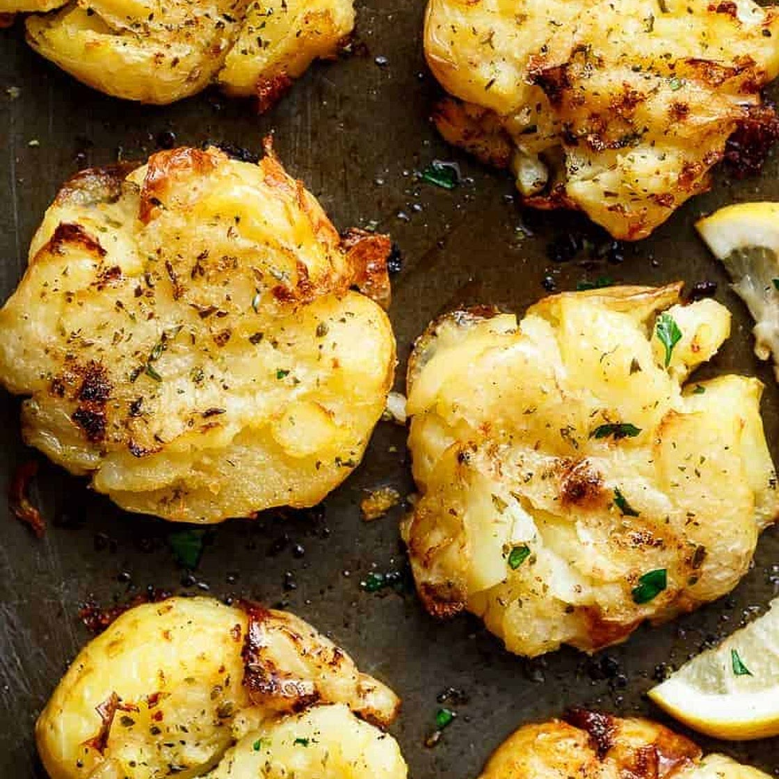 Crispy Greek Lemon Smashed Potatoes