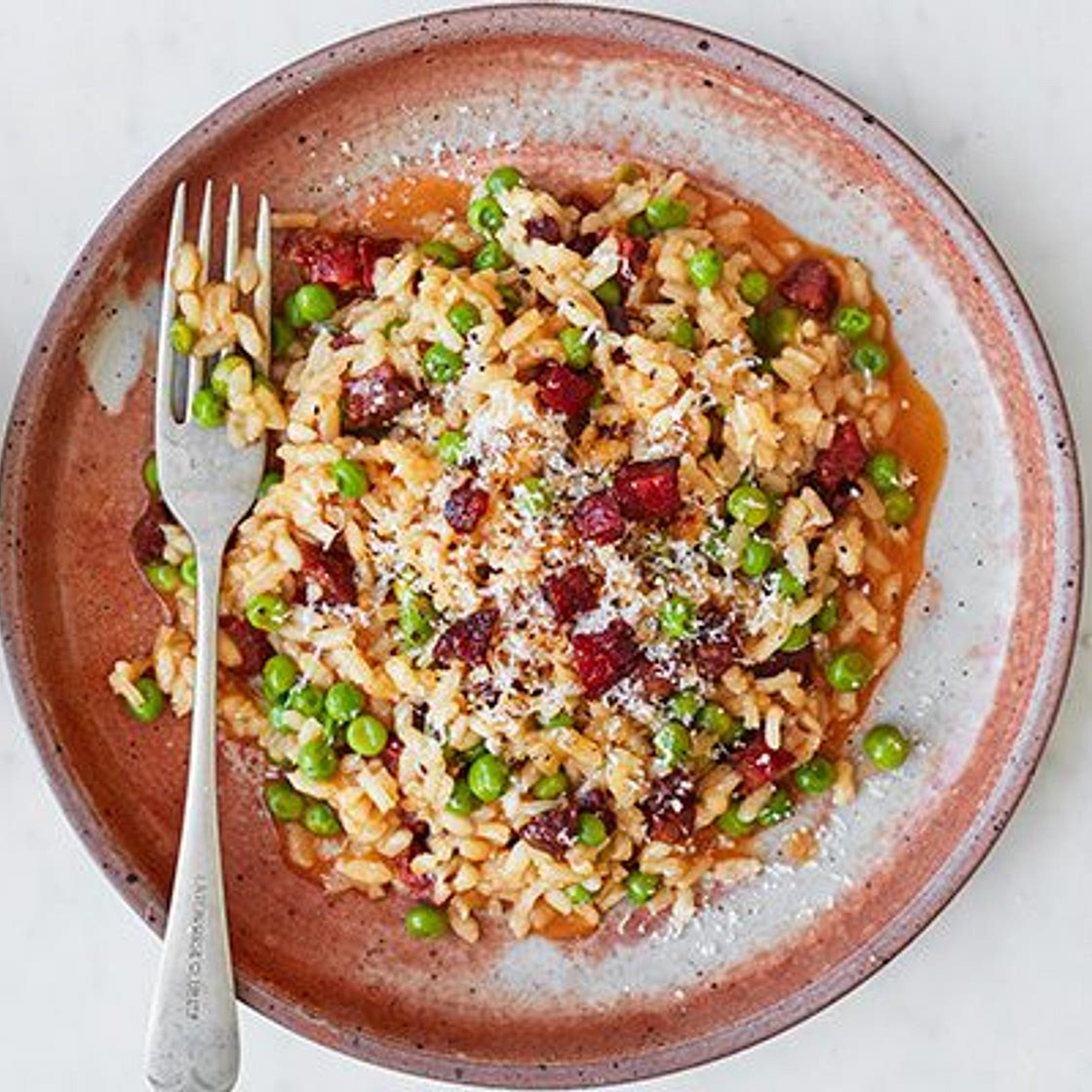 Chorizo & pea risotto