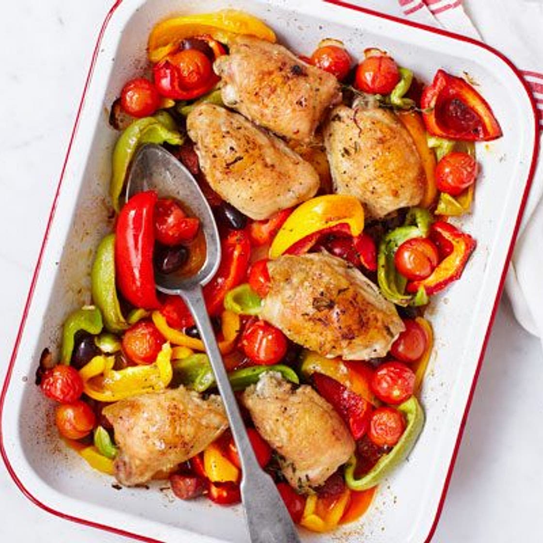 Spanish chicken traybake with chorizo & peppers