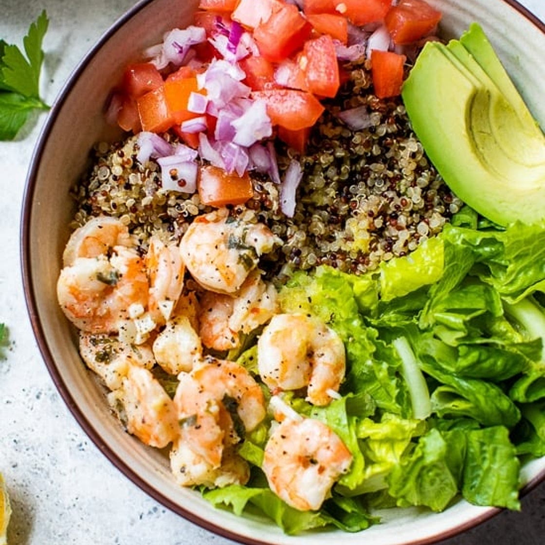 Lemon-Chili Shrimp Avocado Quinoa Bowls
