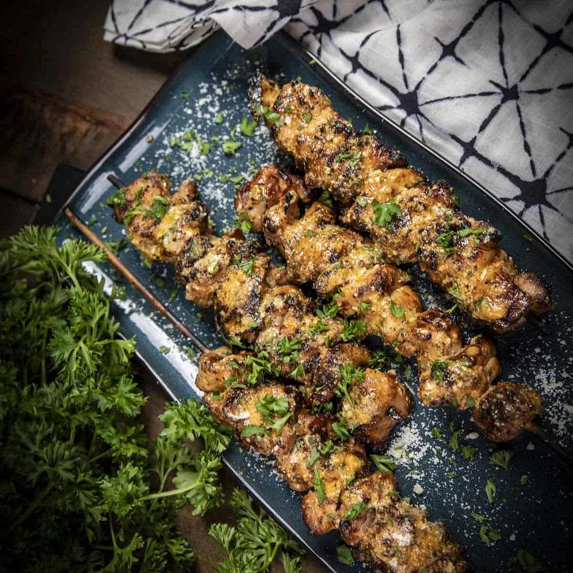 Spicy garlic parmesan chicken skewers