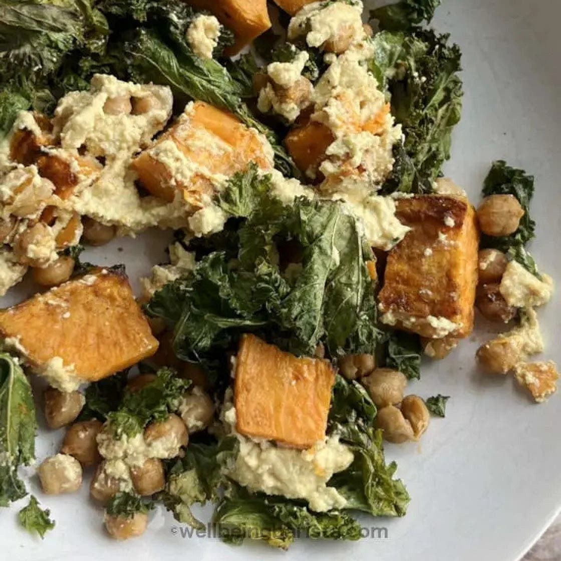 Roasted Sweet Potato Kale Salad with Cashew Dressing
