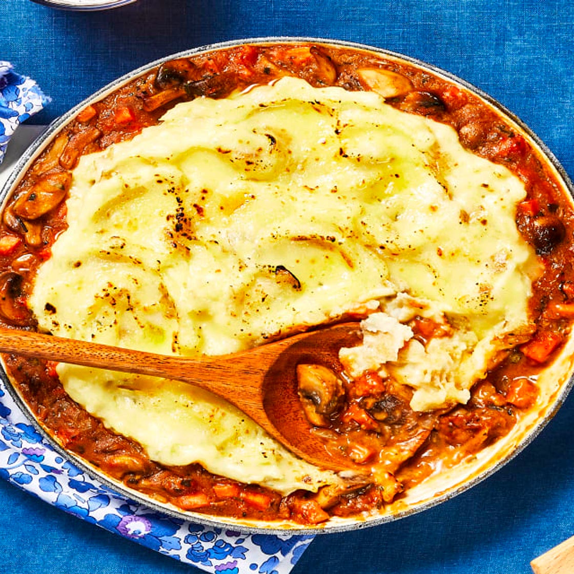 Mushroom & Herb Shepherd’s Pie topped with White Cheddar Mashed Potatoes
