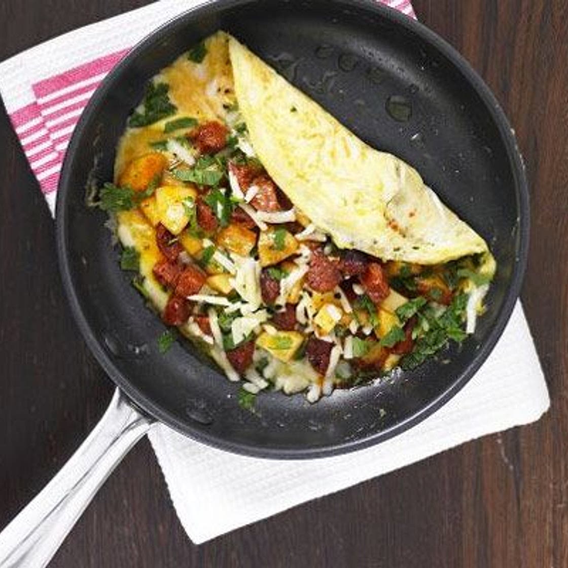 Chorizo, potato & cheese omelette