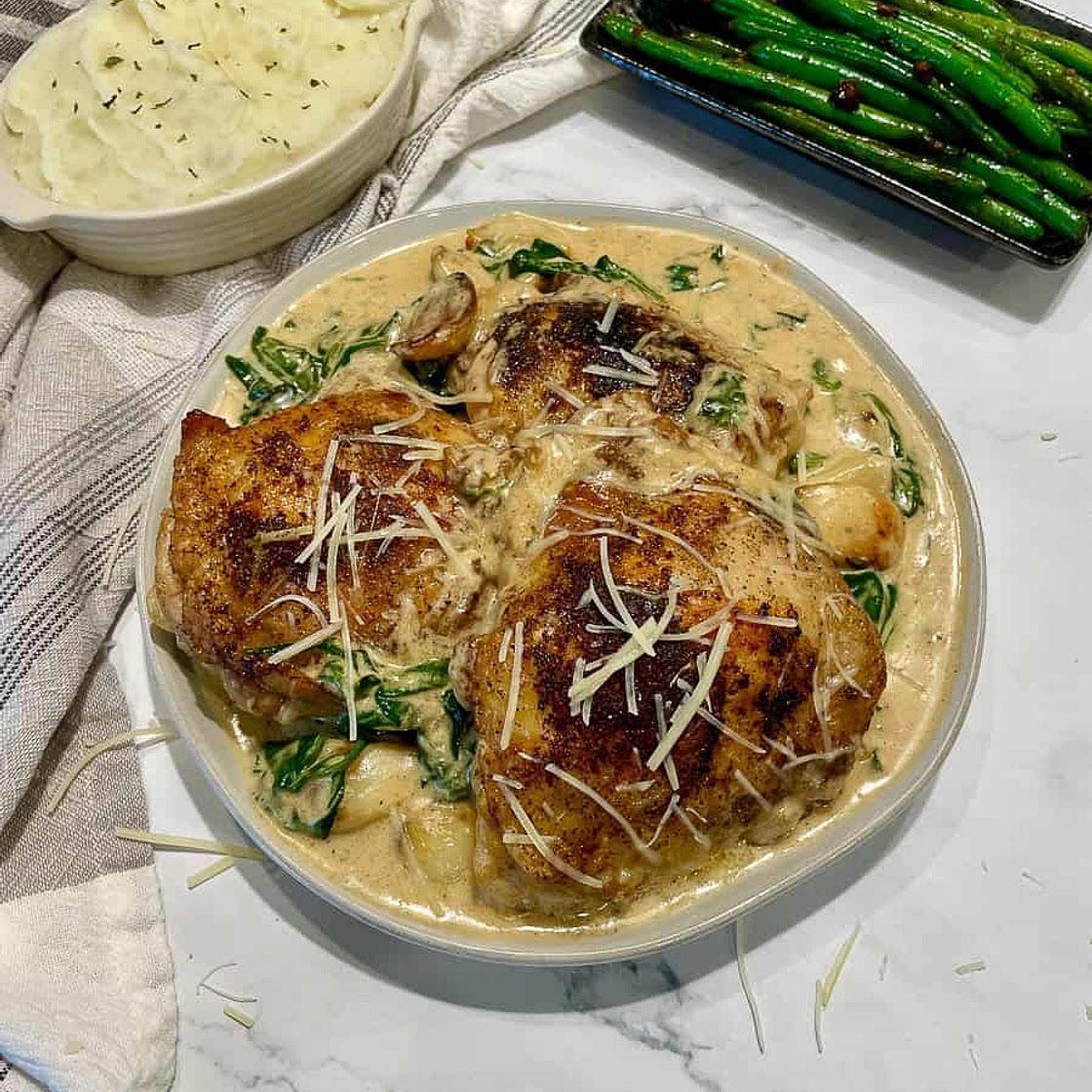 Creamy Garlic Chicken Dinner in under 30 minutes