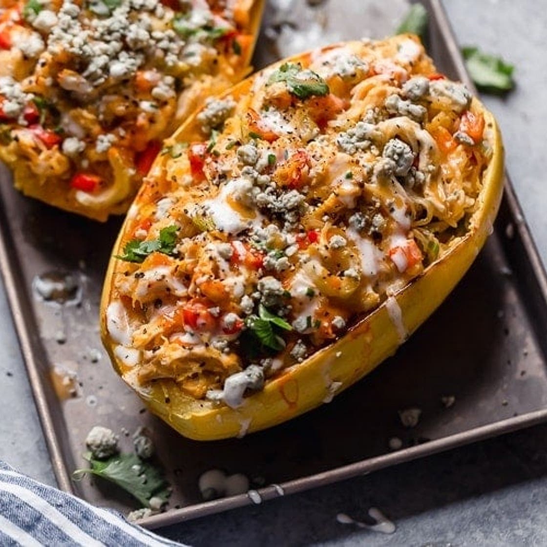 Buffalo Chicken Stuffed Spaghetti Squash