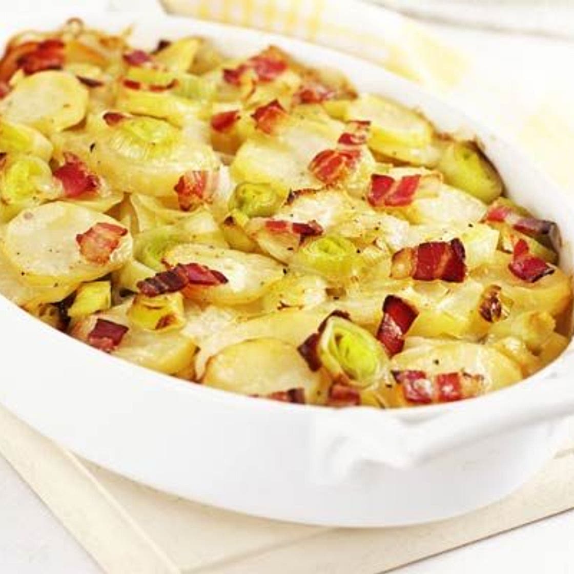 Leek, potato & bacon bake