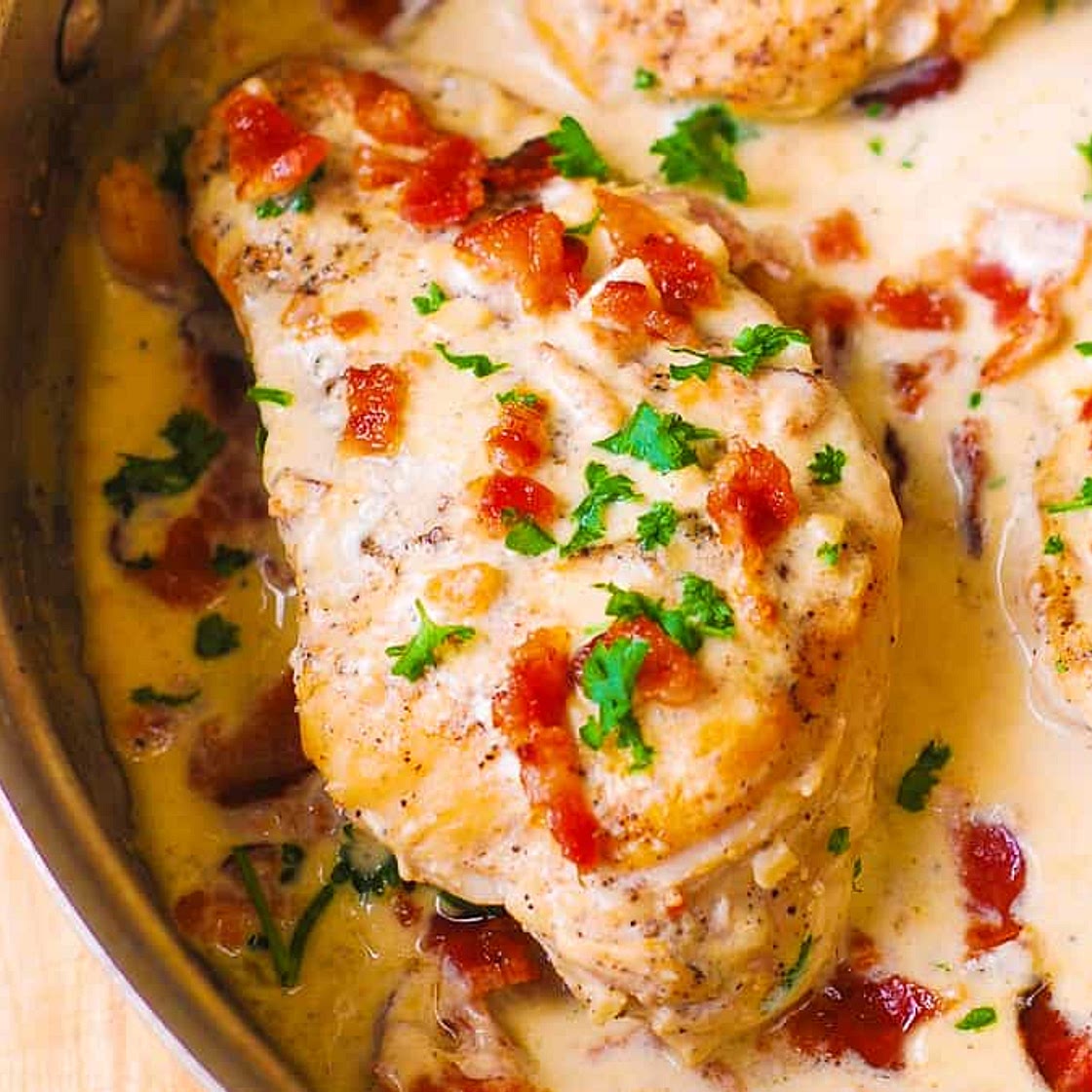 Asiago Chicken with Bacon Cream Sauce