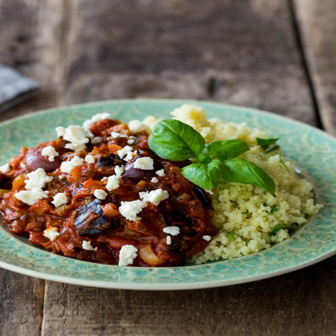 Greek Ragu with Almond, Aubergine & Basil Couscous