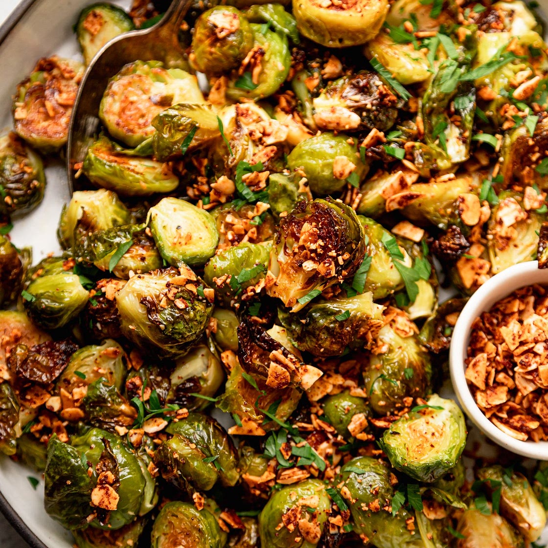 Roasted Brussels Sprouts with Smoky Almond Bits