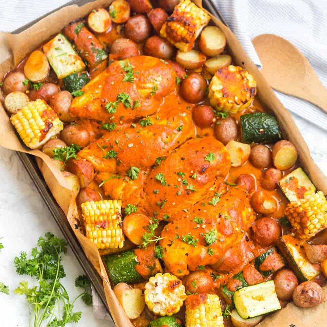 Sheet Pan Roasted Red Pepper Chicken and Vegetables