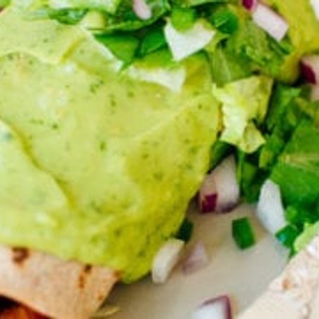 Sweet Potato Burrito Smothered in Avocado Salsa Verde