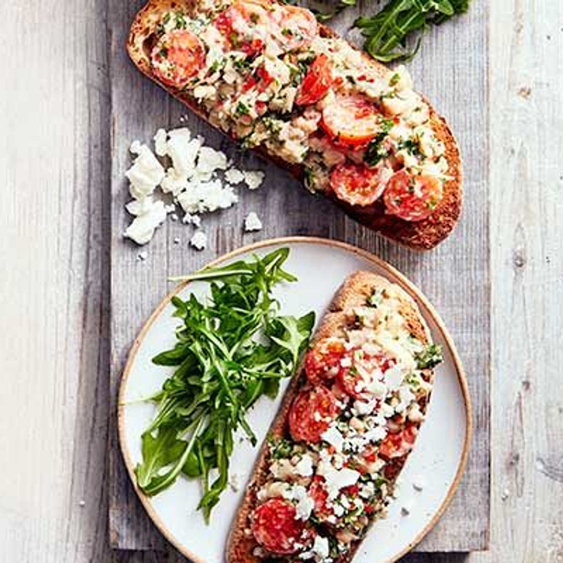 Smashed cannellini bean tartine