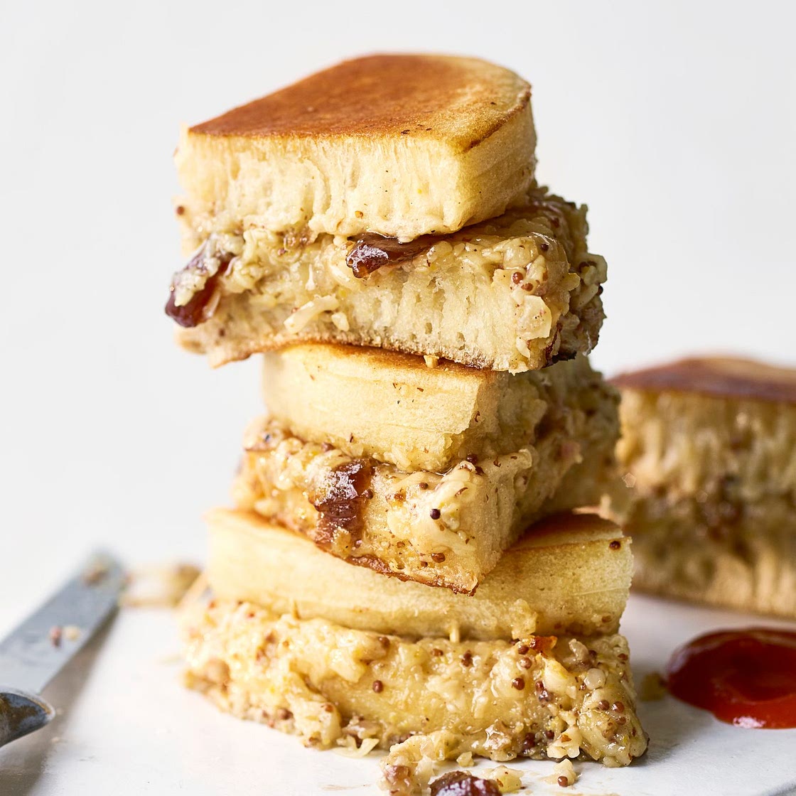 Cheese and onion giant crumpet toastie