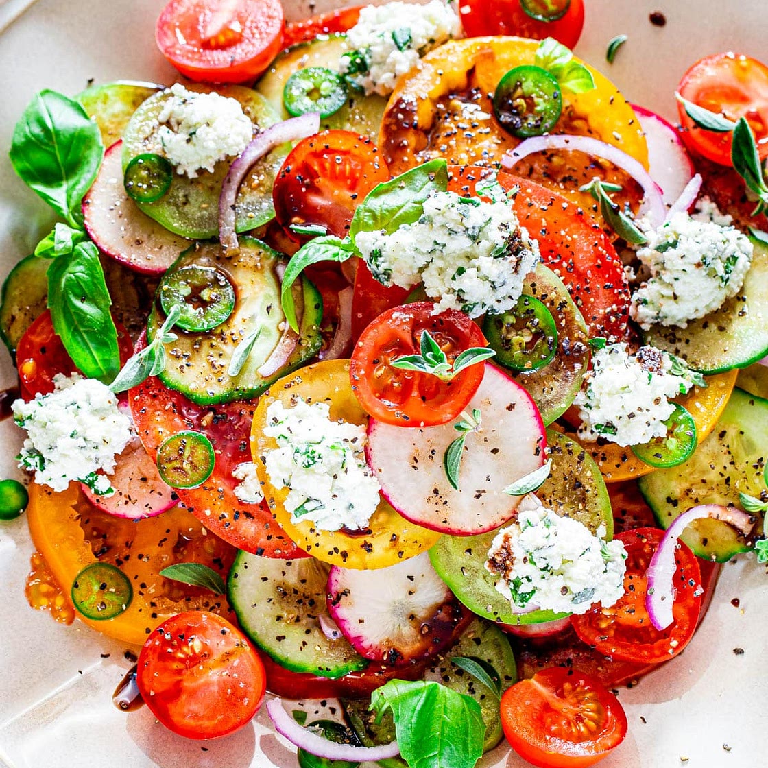 Summer Salad with Herbed Ricotta and Balsamic Vinaigrette
