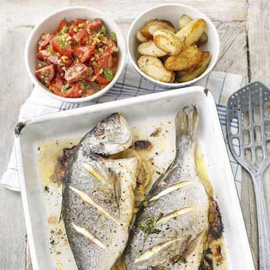 Roast whole fish with salsa romesco