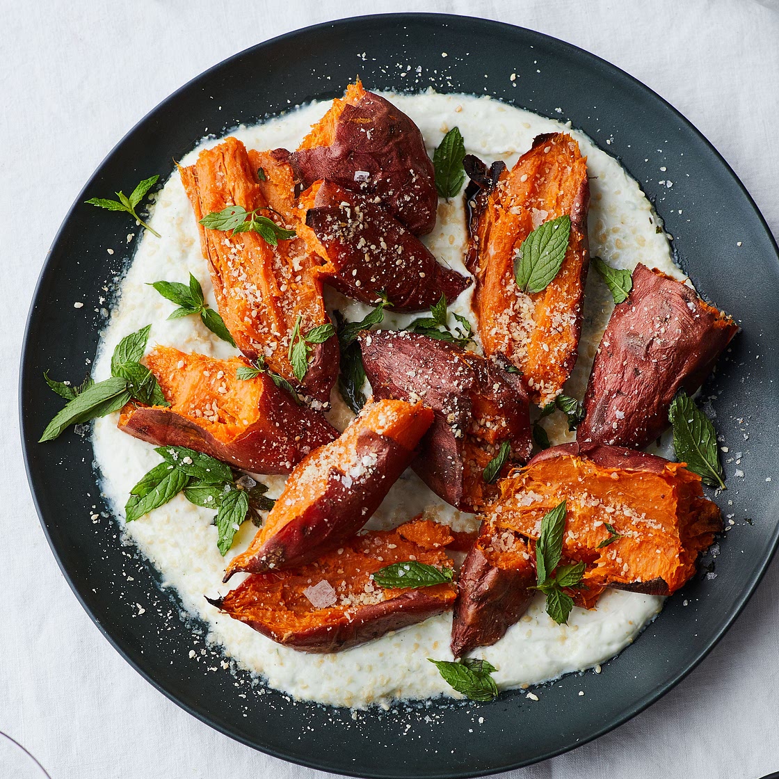 Roasted Sweet Potatoes With Chile Yogurt and Mint