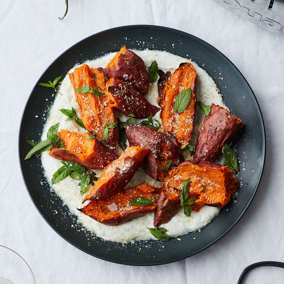 Roasted Sweet Potatoes With Chile Yogurt and Mint