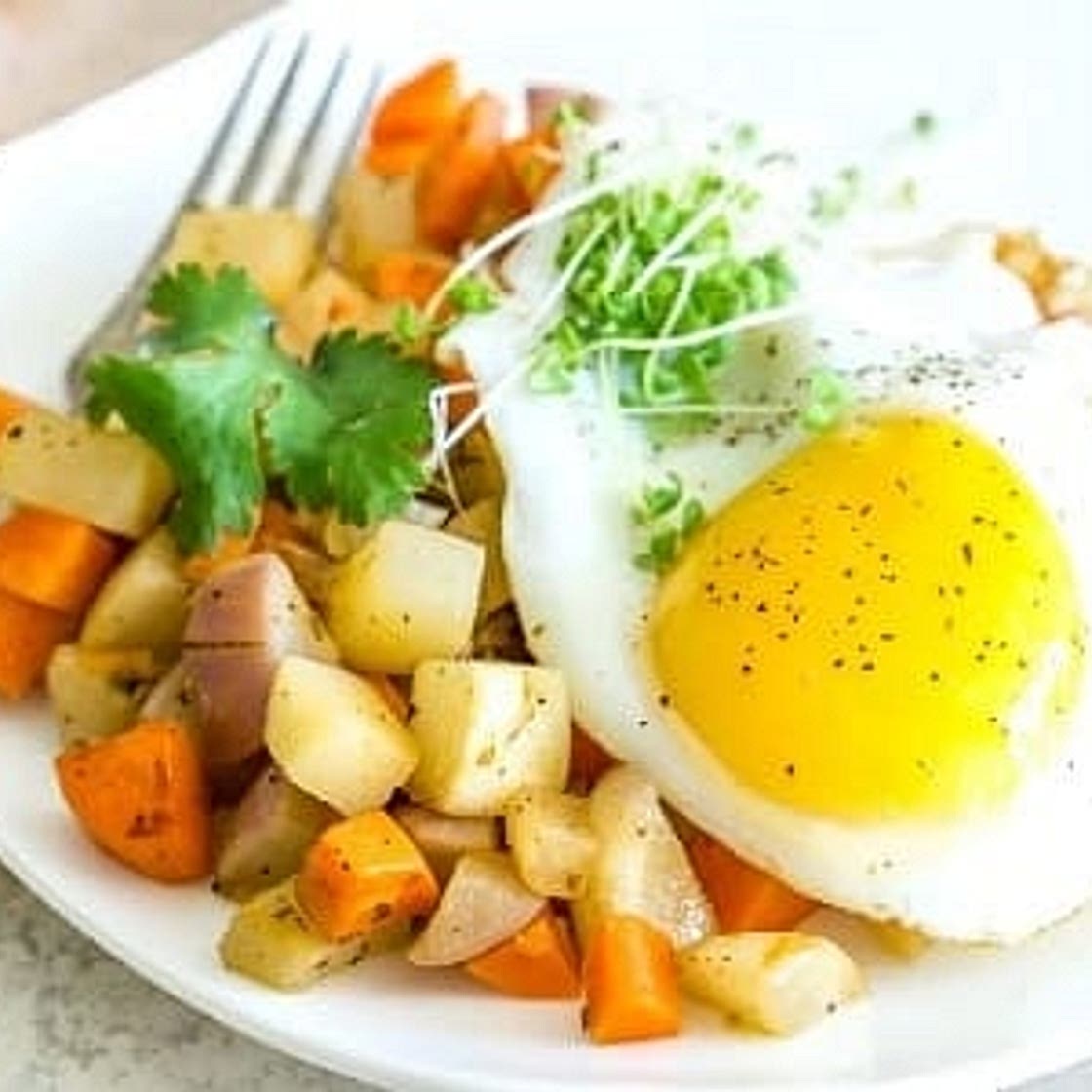 Vegetable Hash with Fried Eggs
