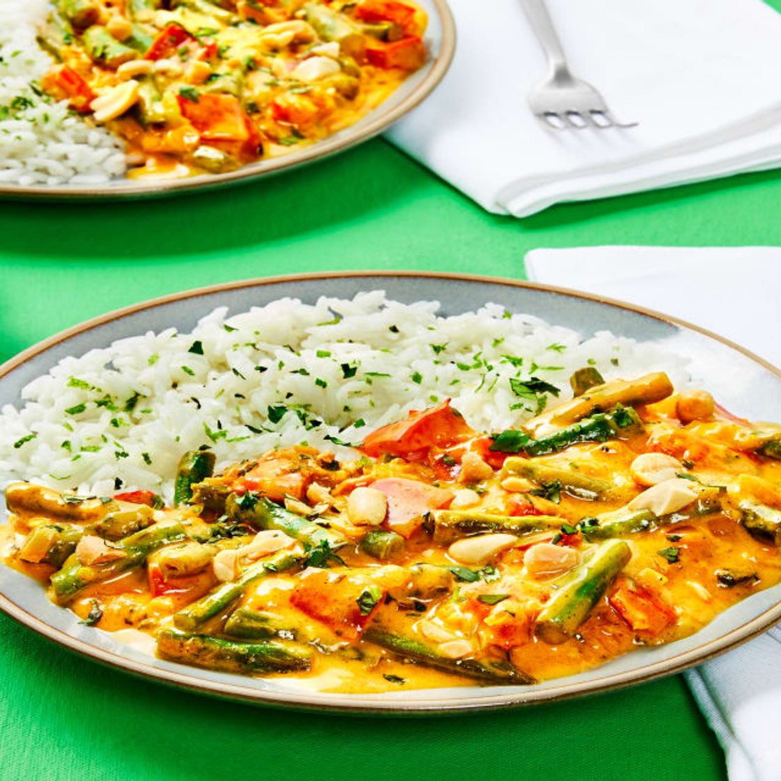 Thai Ginger Curry with Creamy Coconut Veggies, Peanuts & Lime Rice
