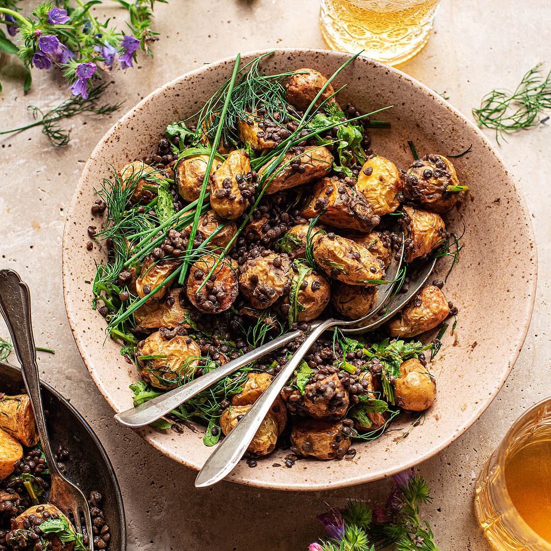 Roasted New Potato Salad with Lentils and Herb Dressing