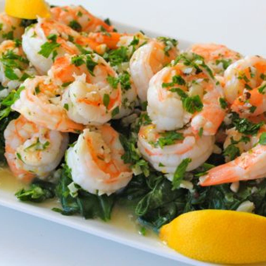 Spicy Garlic Shrimp Over Spinach