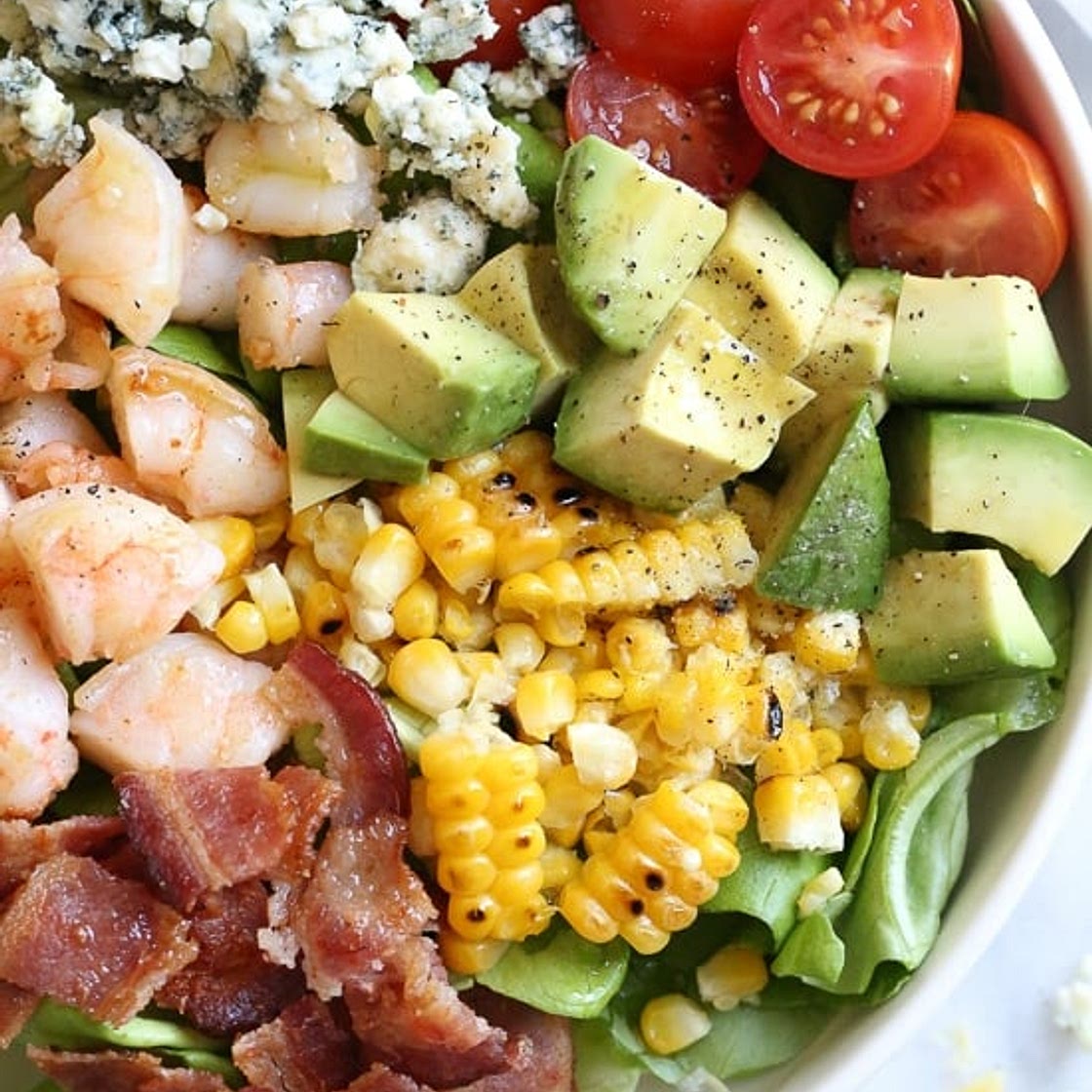 Chopped Salad with Shrimp, Blue Cheese and Bacon