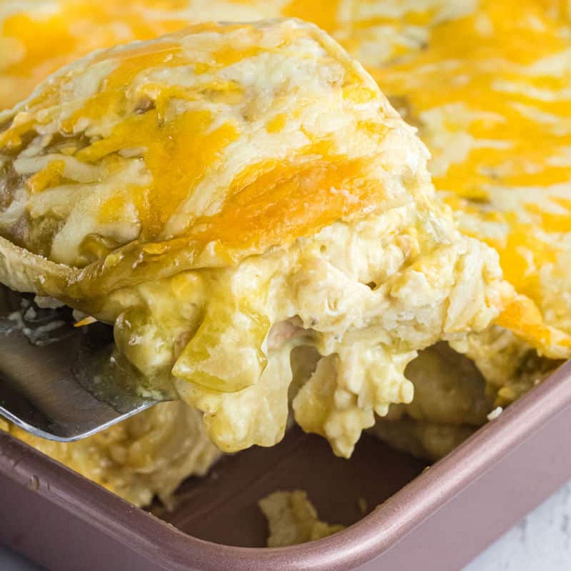 Green Chili Chicken Enchilada Casserole