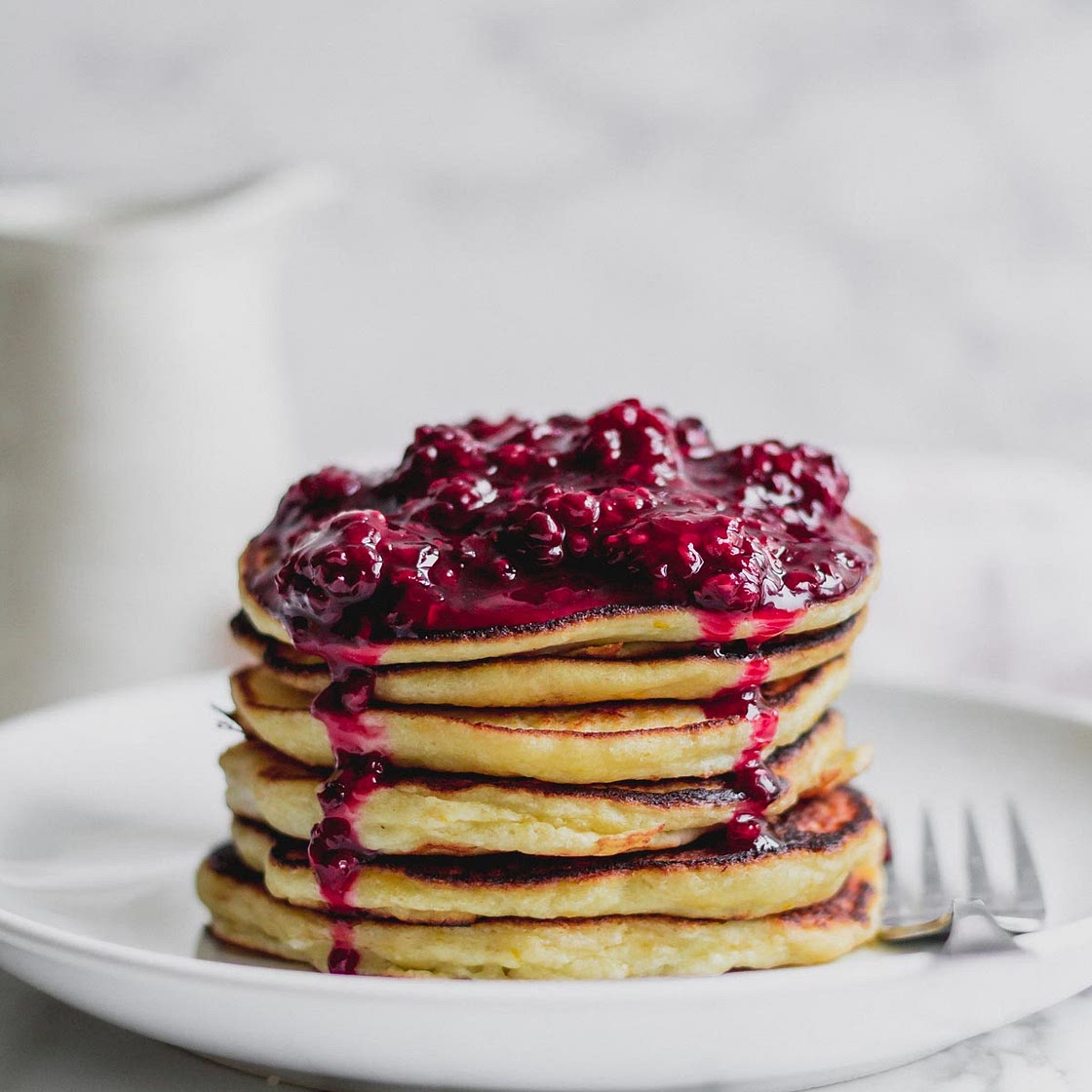 Lemon Ricotta Pancakes with Blackberry Sauce
