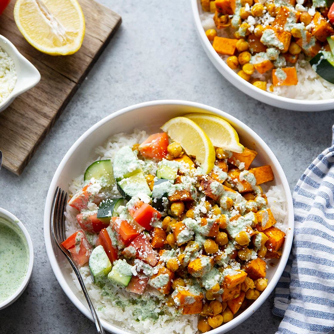 Sweet Potato Chickpea Shawarma Bowls