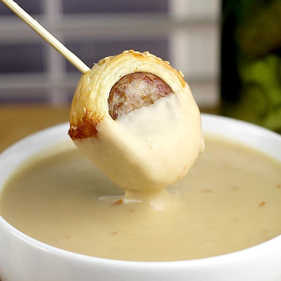 Beer Brats in Blankets and Smoked Gouda Fondue