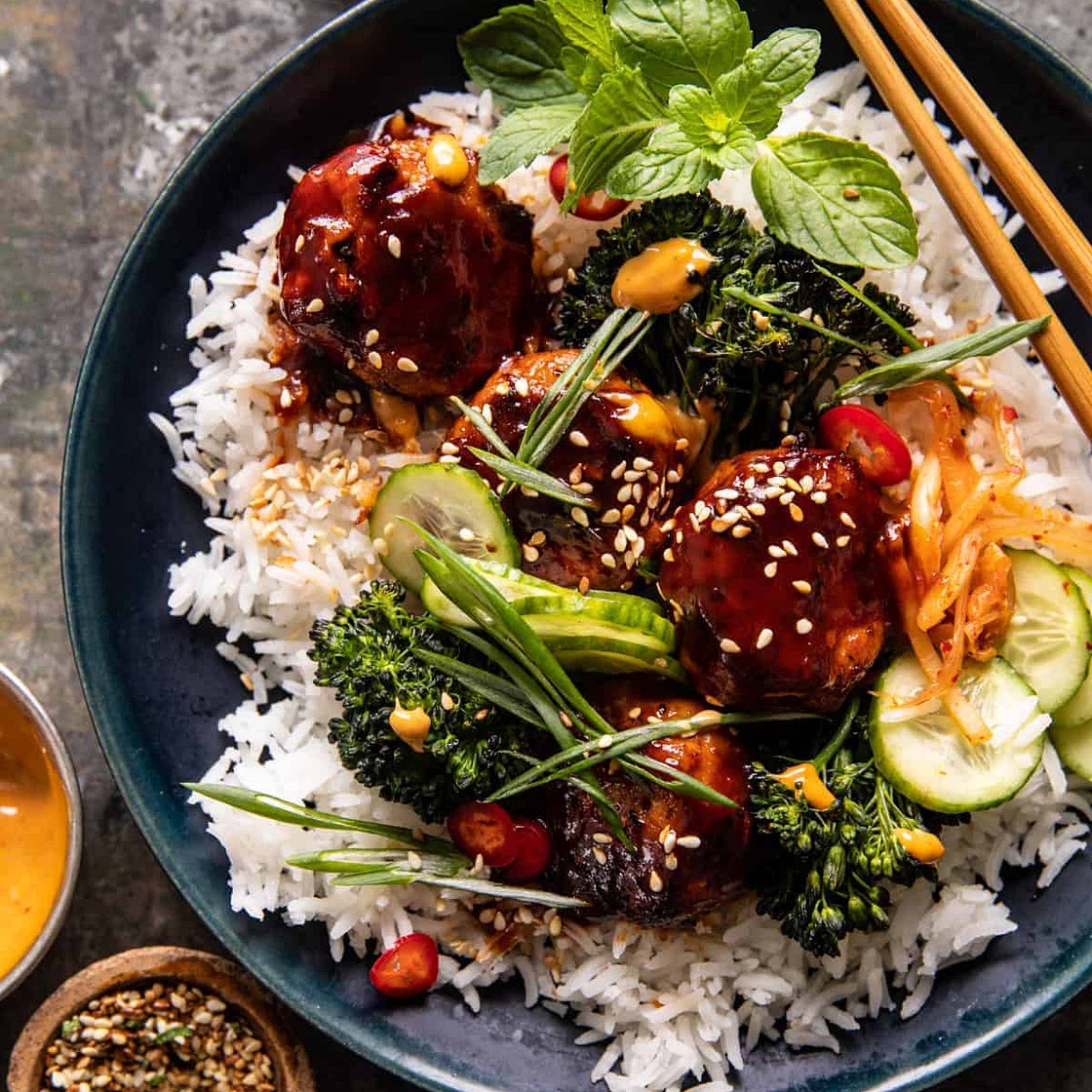 Sheet Pan Sticky Gochujang Chicken Meatballs