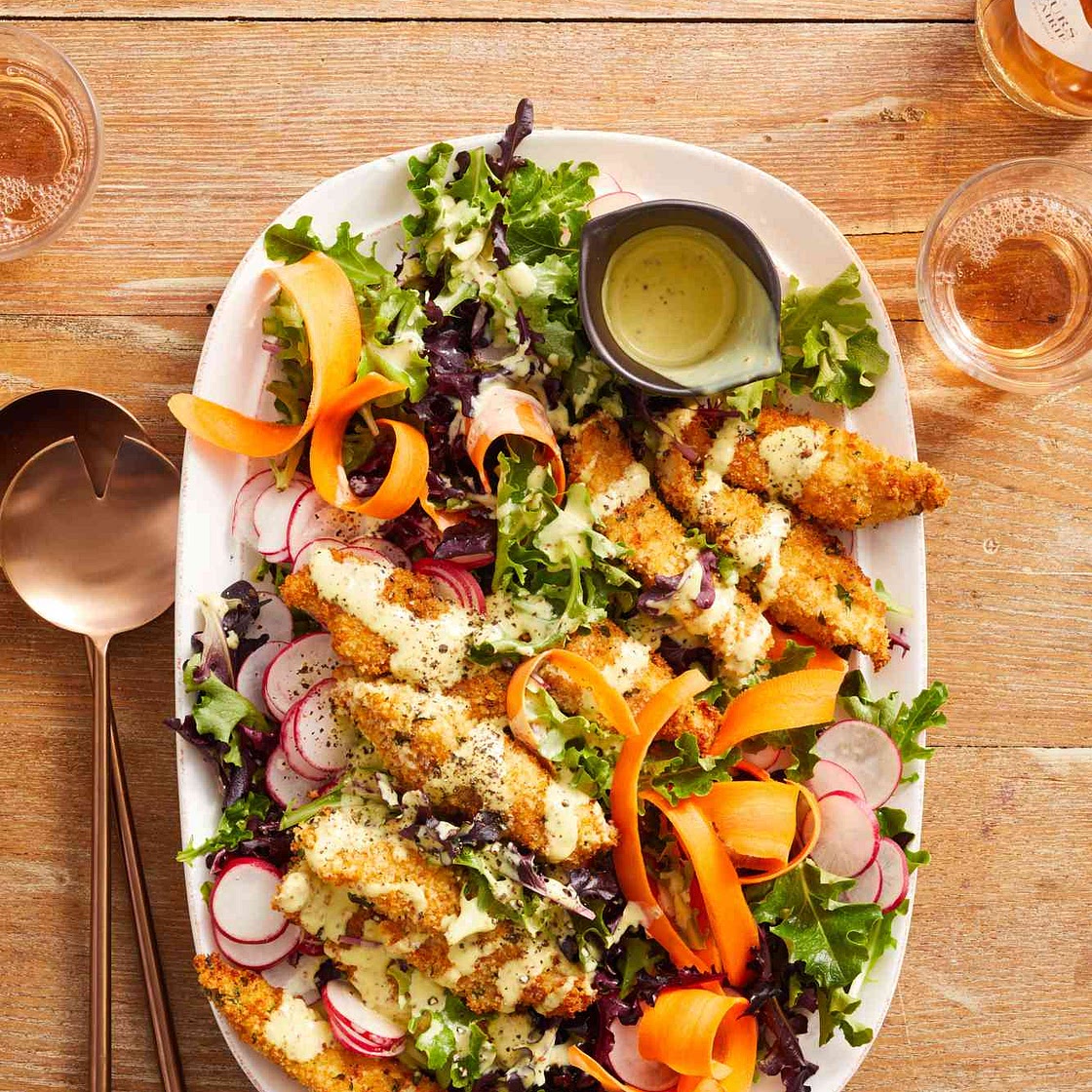 Crispy Chicken Salad with Yummy Honey Mustard Dressing